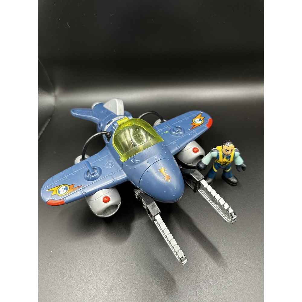 Fisher-Price Imaginext Sky Racer 2009 blue plane Twister Plane Jet 3 Pilot READ